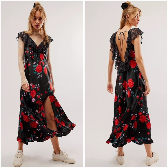 NWT Free People Warm Hearts Midi Sun Dress Black Combo Large Sundress - Picture 1 of 11